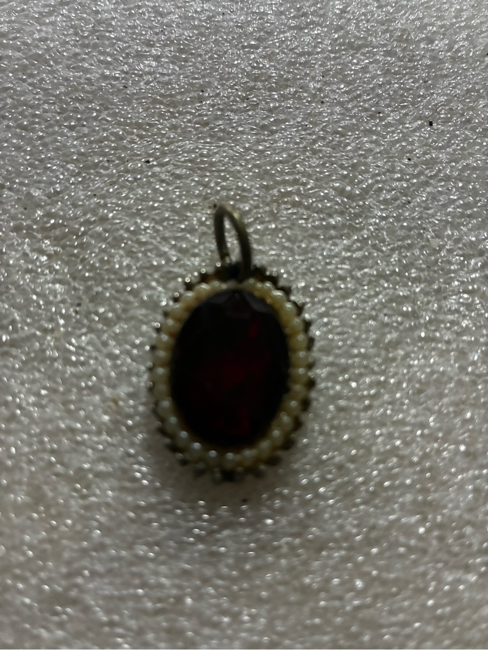 Red Oval Pendant Necklace Charm with Pearl Halo